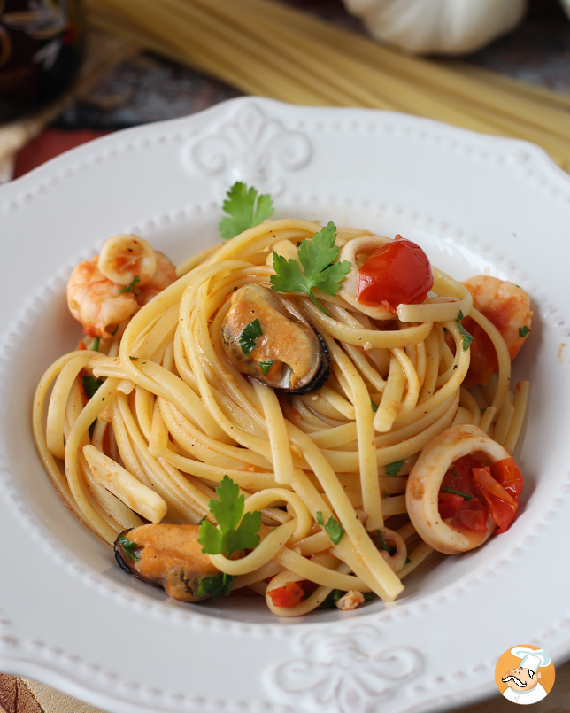 9. Linguine med fryst fisk och skaldjur