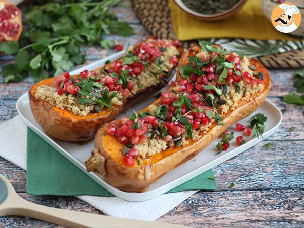 Butternut fylld med quinoa och granatäpple