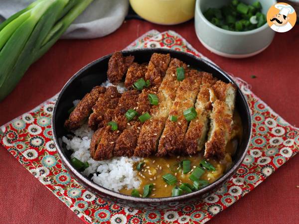 Panerad aubergine med pankoströbröd, katsu-liknande japansk curry men vegetarisk