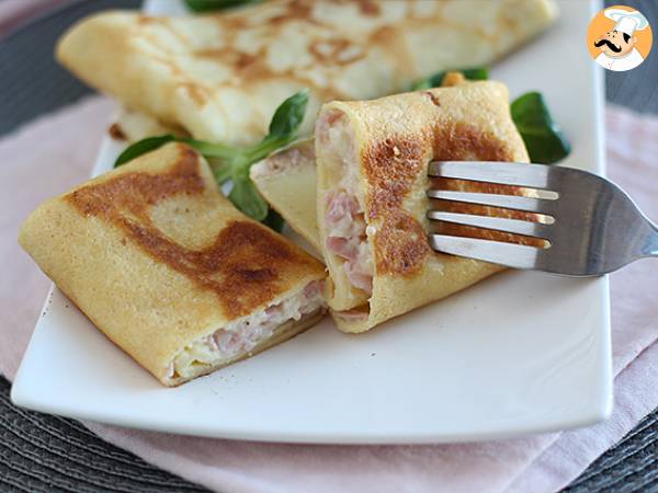 Pannkakor fyllda med béchamelsås, ost och skinka - foto 4