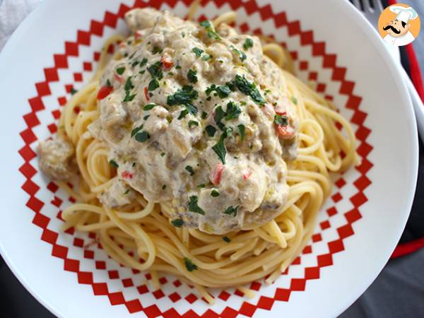 Spaghetti med aubergine carbonara