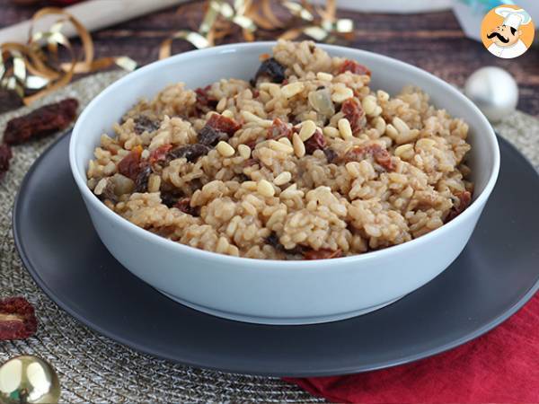 Vegetarisk risotto med soltorkade tomater och champinjoner